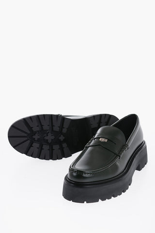 Brushed Leather Penny Loafers With Chunky Sole