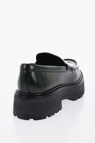 Brushed Leather Penny Loafers With Chunky Sole