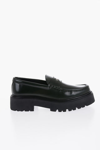 Brushed Leather Penny Loafers With Chunky Sole