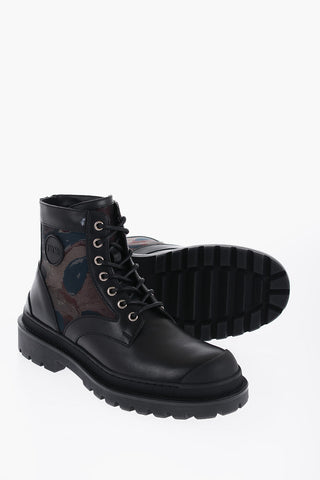 Leather And Fabric Camo Combat Boots
