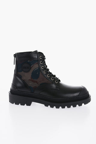 Leather And Fabric Camo Combat Boots