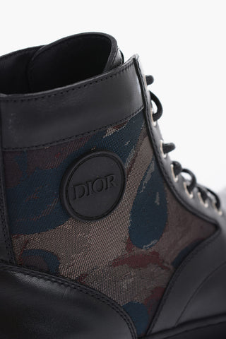 Leather And Fabric Camo Combat Boots