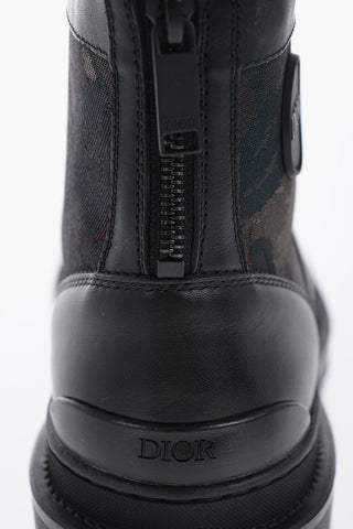 Leather And Fabric Camo Combat Boots