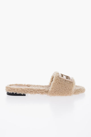 Sliders in Shearling di Montone con Logo in Applicazione
