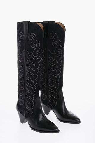 Suede LIELA Western Boots with Visible Stitchings 7cm