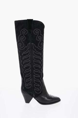 Suede LIELA Western Boots with Visible Stitchings 7cm
