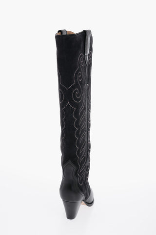 Suede LIELA Western Boots with Visible Stitchings 7cm