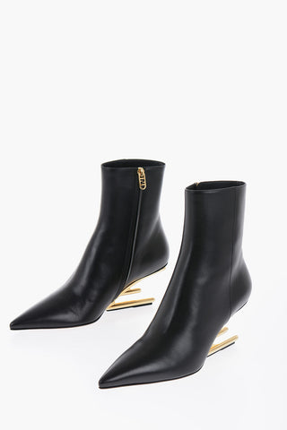 Logoed Heel REVERSE Leather Booties 7cm