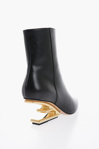 Logoed Heel REVERSE Leather Booties 7cm