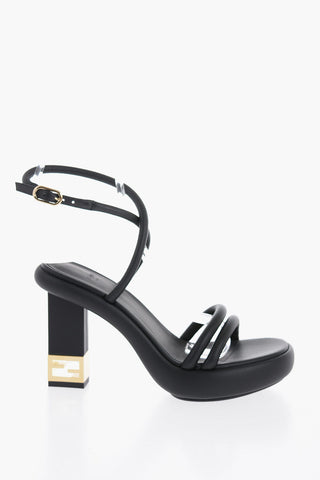 Logoed Heel Leather Sandals 10cm