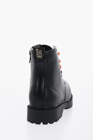 Leather Combat Boots with Side Zip