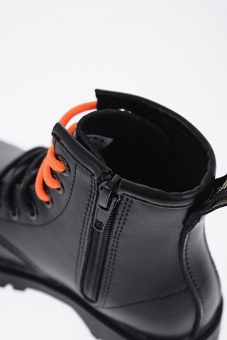 Leather Combat Boots with Side Zip
