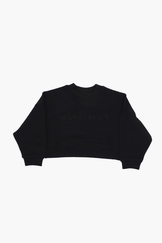 MM6 Brushed Cotton Crewneck Sweatshirt with Logo Embellished with Strass
