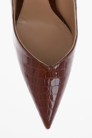 Crocodile Printed GLOSS CROC Leather Pumps with Wedge Heel 10cm