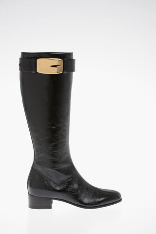 Naplack Patent Leather Boots with Strap