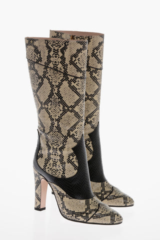 Python Printed Leather Under-the-Knee Boots 11cm