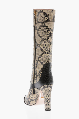 Python Printed Leather Under-the-Knee Boots 11cm
