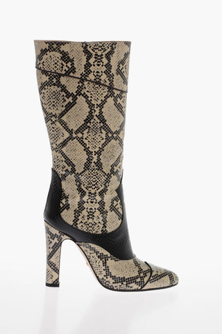 Python Printed Leather Under-the-Knee Boots 11cm