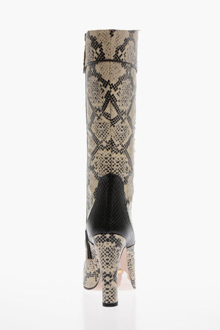 Python Printed Leather Under-the-Knee Boots 11cm