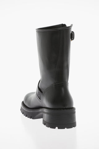 Leather Biker Booties with Brass Buckles