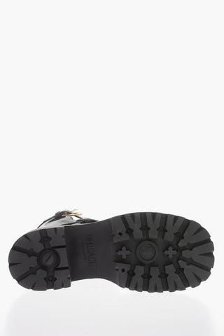 Leather Biker Booties with Brass Buckles