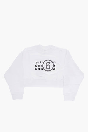 MM6 크롭 크루넥 스웨트셔츠 스트라스 로고 장식