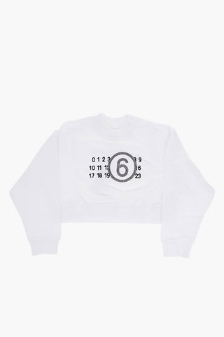 MM6 Crop Crewneck Sweatshirt with Strass Logo