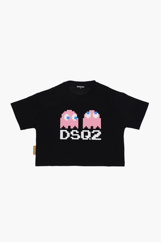 Cotton Crewneck T-shirt with Pac-man Print