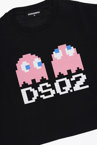 Cotton Crewneck T-shirt with Pac-man Print