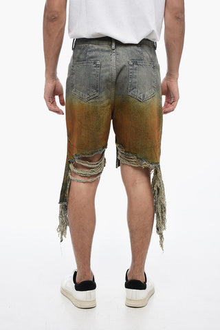 Distressed GETH CUTOFFS Denim Shorts with Fringed Hem