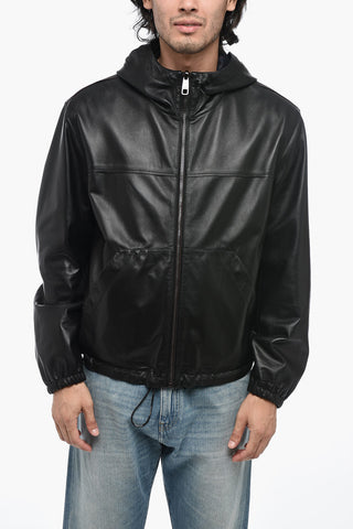 Bomber Double-Face in Pelle con Coulisse