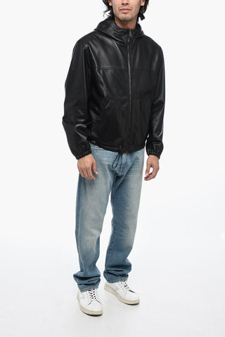 Bomber Double-Face in Pelle con Coulisse