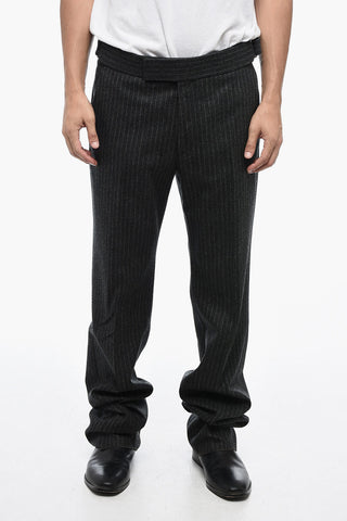 Pinstripped Wool Pants with Martingale