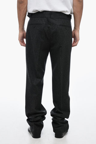 Pinstripped Wool Pants with Martingale