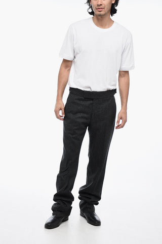 Pinstripped Wool Pants with Martingale