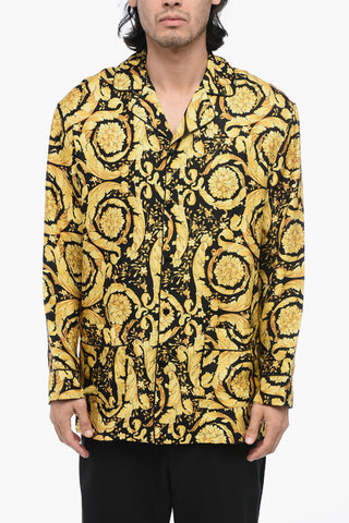 Camicia Pigiama in Seta con Stampa Barocco