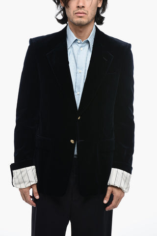 Blazer in Velluto con Polsini a Contrasto