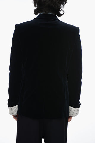 Blazer in Velluto con Polsini a Contrasto
