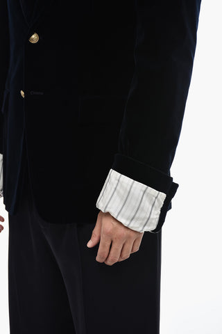Blazer in Velluto con Polsini a Contrasto