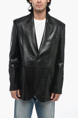 Blazer in Pelle Oversize con Rever Classico