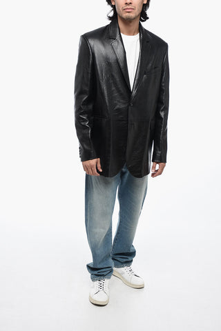 Leather Oversized Blazer with Notch Lapel