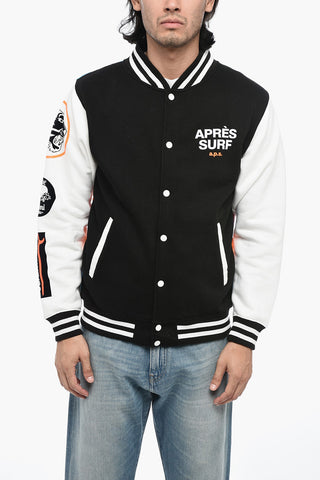 Fleece Bomber with Contrasting Detail and Flocked Print