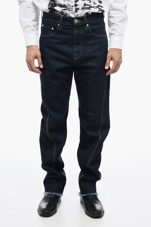 Straight Fit Frayed Jeans With 21cm Seam Detail
