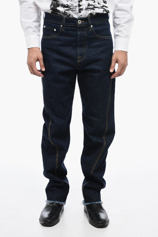 Straight Fit Frayed Jeans With 21cm Seam Detail