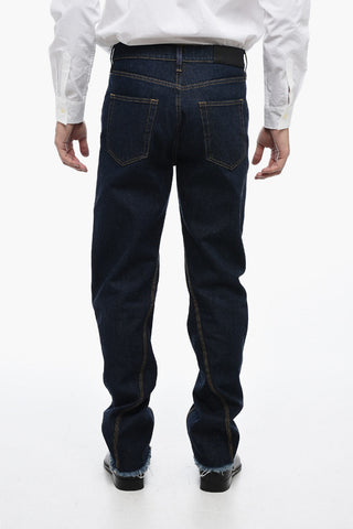 Straight Fit Frayed Jeans With 21cm Seam Detail