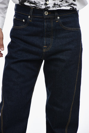 Straight Fit Frayed Jeans With 21cm Seam Detail