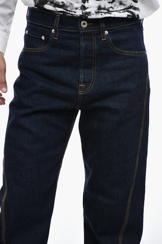 Straight Fit Frayed Jeans With 21cm Seam Detail