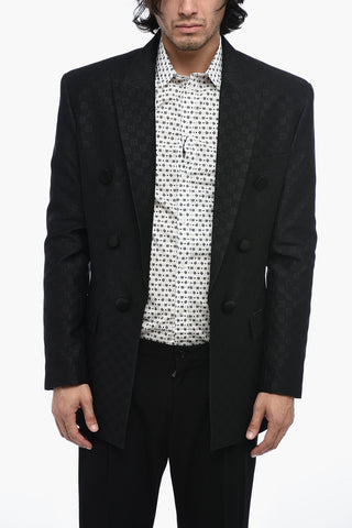 Oversized Monogram Fabric Blazer with Peak Lapel