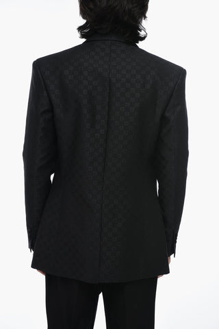 Oversized Monogram Fabric Blazer with Peak Lapel