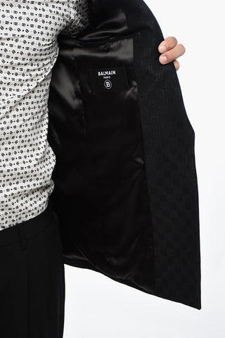 Oversized Monogram Fabric Blazer with Peak Lapel